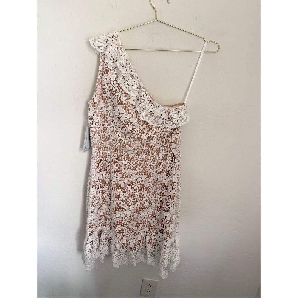 Donna Morgan For Maggy One Shoulder Floral Lace Bohemian Coquette Dress Size 12 - Picture 7 of 10